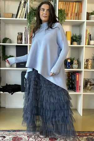 Bowie Mesh Midaxi Skirt Blue Steel /19 =